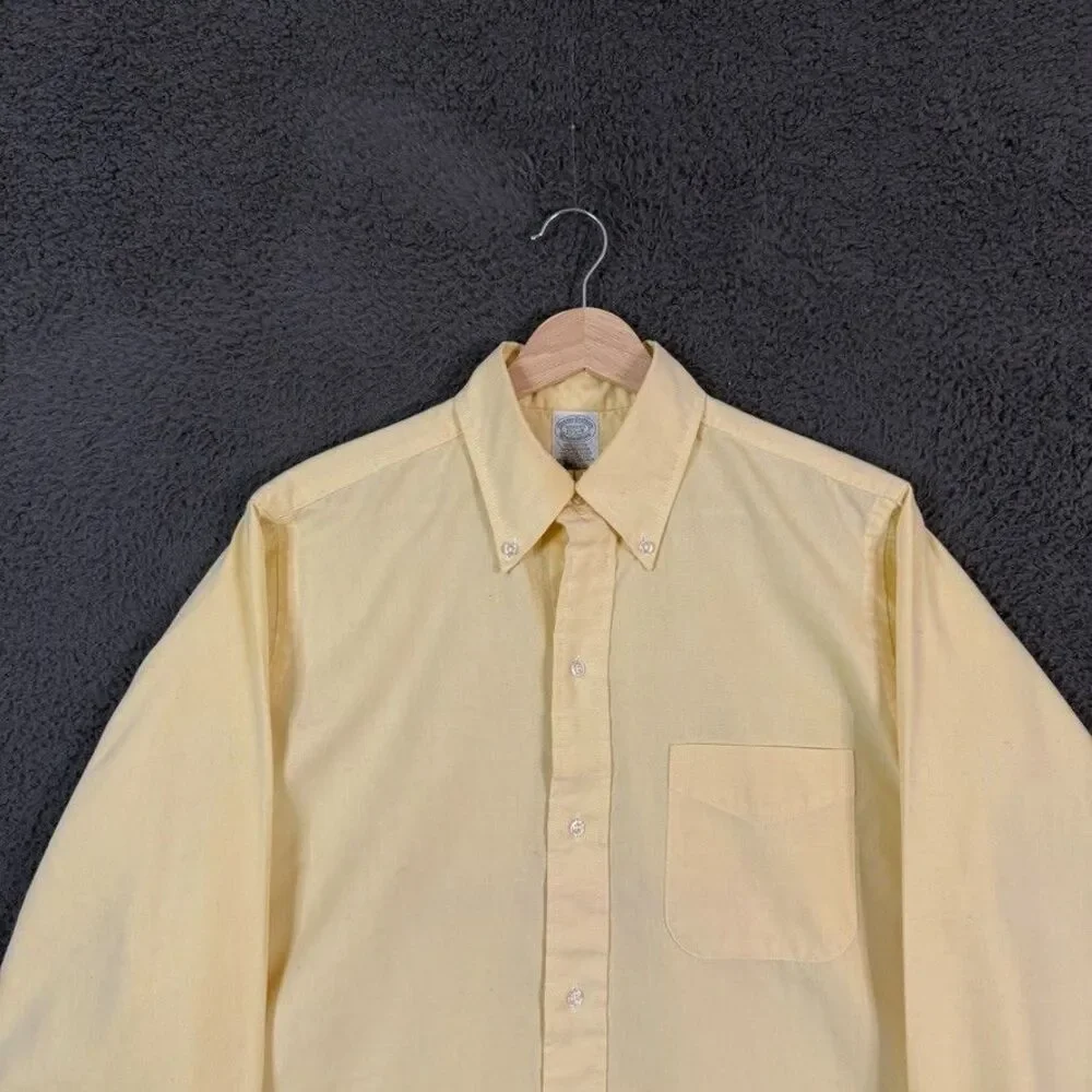 Vtg Brooks Brothers Shirt Mens 15.5 34 Yellow OCBD Button Down Brooksweave - Picture 2 of 11